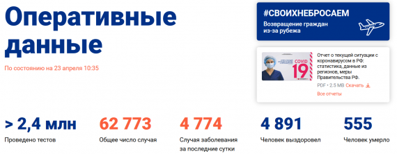 Число заболевших коронавирусом на 23 апреля 2020 года в России