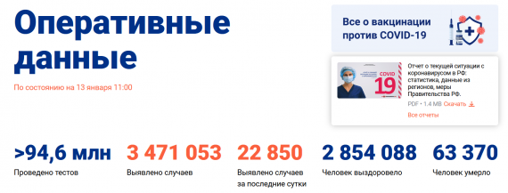 Число заболевших коронавирусом на 13 января 2021 года в России