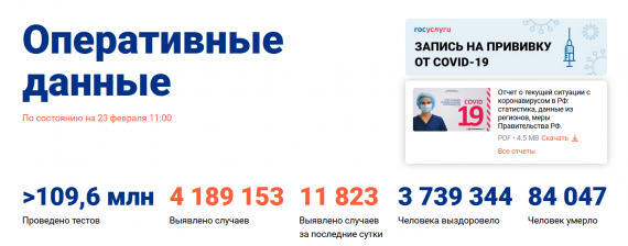 Число заболевших коронавирусом на 23 февраля 2021 года в России