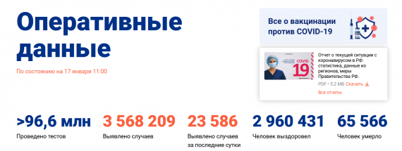 Число заболевших коронавирусом на 17 января 2021 года в России