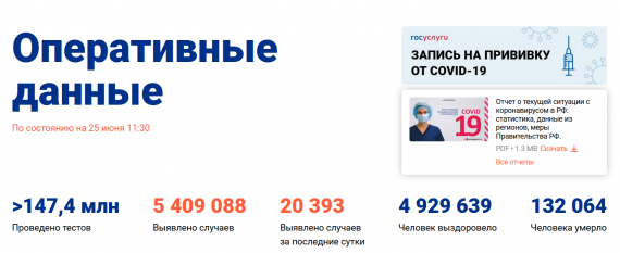 Число заболевших коронавирусом на 25 июня 2021 года в России